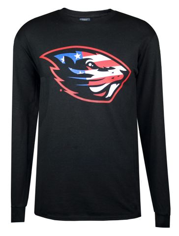 Black Long Sleeve Tee with Patriotic Beaver