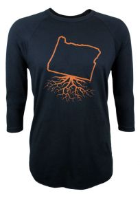 Unisex Black Oregon Roots 3/4 Sleeve Raglan Tee