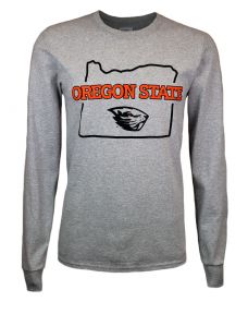 Value Oxford Long Sleeve Tee with State Outline and Oregon State
