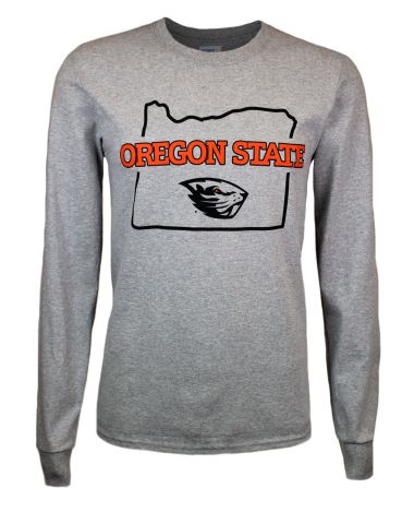 Value Oxford Long Sleeve Tee with State Outline and Oregon State