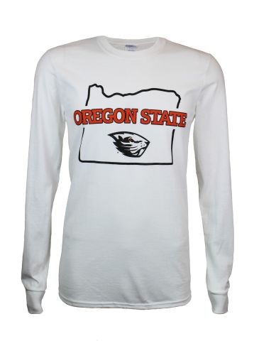 Value White Long Sleeve Tee with State Outline