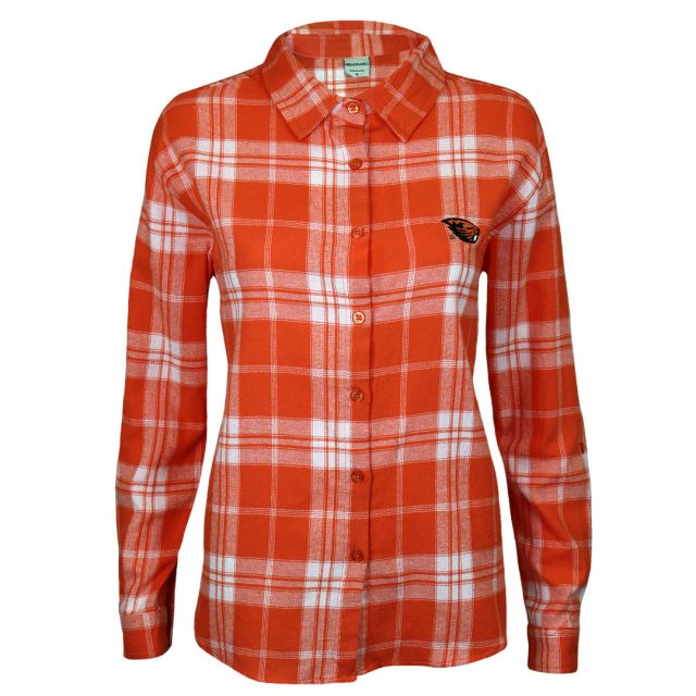 Osu Beaver Store Women's Orange Lightweight Flannel Shirt with Beaver