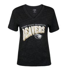 Women's Black Heather Beavers V-Neck Tee