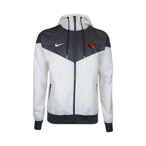 Men's Nike White and Grey Full-Zip Windrunner with Beaver