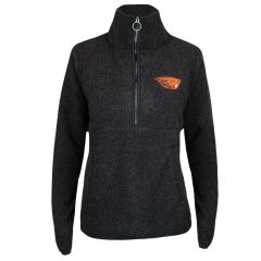 Women's Black Boucle Quarter-Zip with Beaver