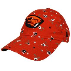 Women's Orange Floral Adjustable Hat with Beaver