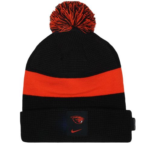 Nike Black and Orange Pom Beanie with Beaver