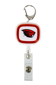 White and Orange Badge Reel with Beaver