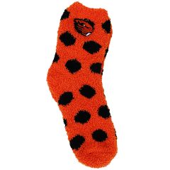 Orange and Black Dot Fuzzy Socks with Beaver