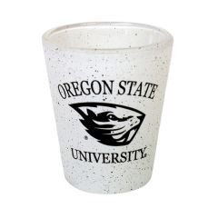 White Speckled Shot Glass with Beaver