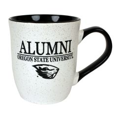White Speckled Oregon State Alumni Mug with Black Handle