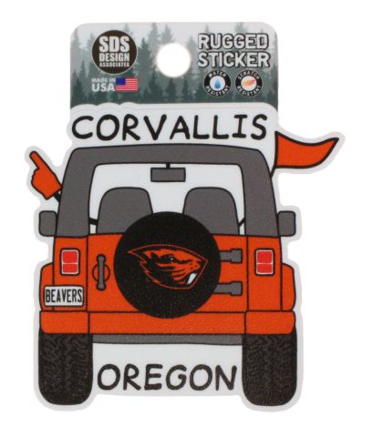 Corvallis Oregon Jeep Sticker with Beaver