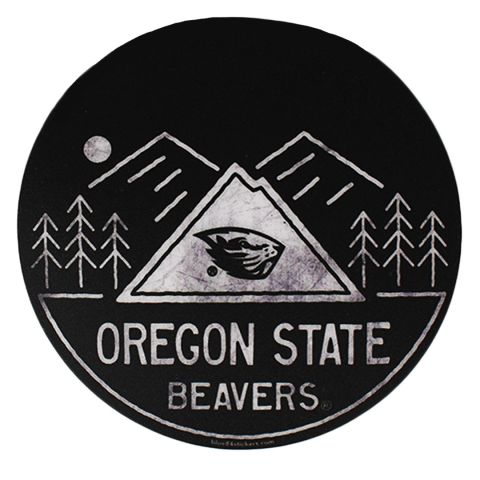 Black Oregon State Decal with Mountains and Beaver
