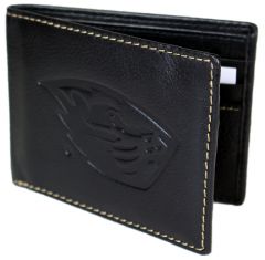 Black Leather Bi-Fold Wallet with Beaver