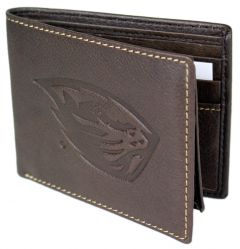 Brown Leather Bi-Fold Wallet with Beaver