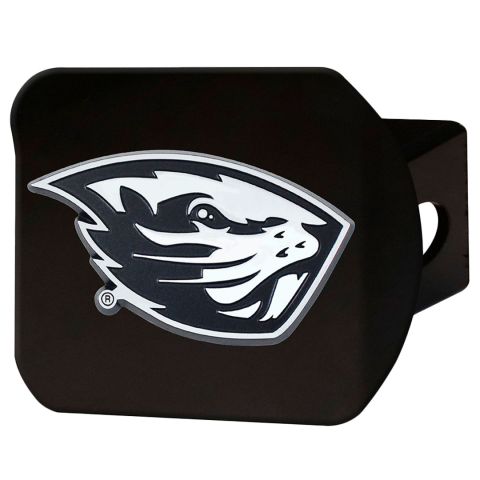 Black Metal Hitch Cover with Chrome Beaver