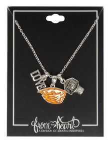 Silver Triple Charm Basketball Necklace with Beaver