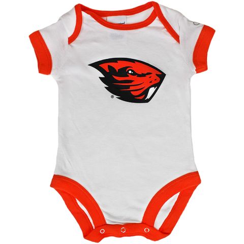 Infant White and Orange Onesie with Beaver