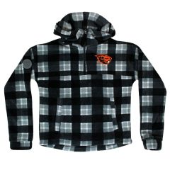Youth Black Plaid Beaver Hooded Quarter-Zip Fleece