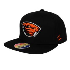 Youth Black Flat Bill Snapback with Beaver