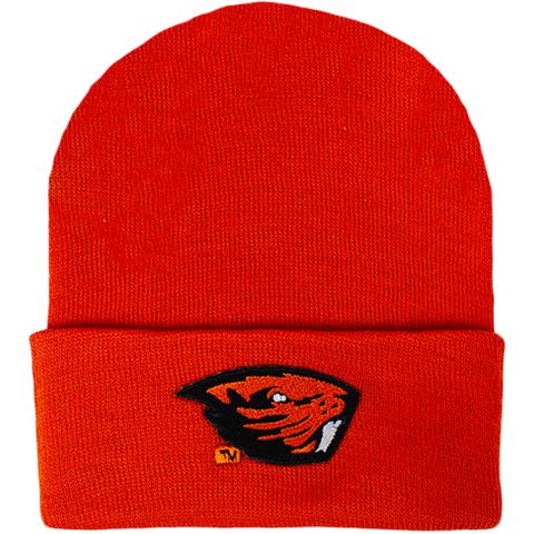 Infant Orange Beanie with Beaver