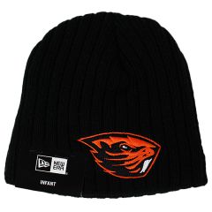 Infant Black Ribbed Beaver Beanie Hat