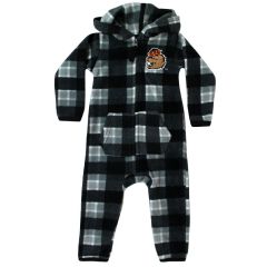 Infant Black Plaid Fleece Hoodie Romper with Benny