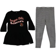 Toddler Girls Black Benny Top with Stripe Leggings