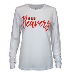 Women's White OSU Long Sleeve Tee with Beavers Script