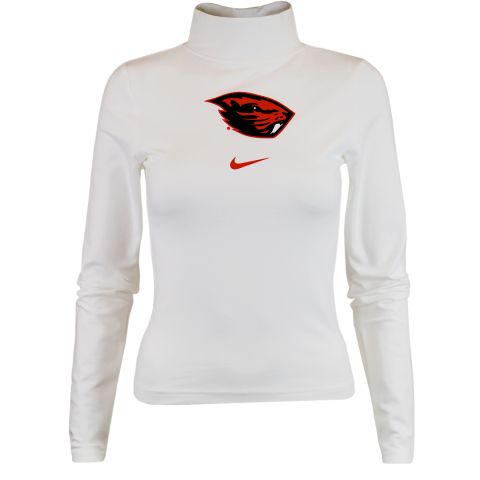 Women's Nike White Essential Mock Neck Top with Beaver