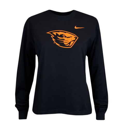 Women's Nike Black Long Sleeve Boxy Tee with Beaver