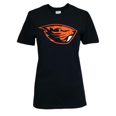 Value Women's Black Short Sleeve Tee with Beaver