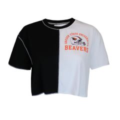 Women's Color Block Cropped Oregon State Football Tee