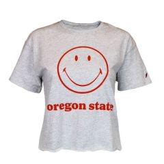 Women's Ash Grey Oregon State Cropped Boxy Tee with Smiley Face