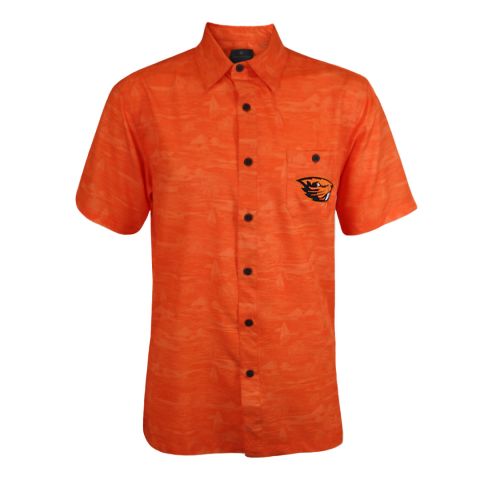 Men's Orange Island Print Short Sleeve with Beaver