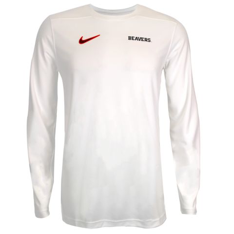 Men's Nike White Long Sleeve Coach Tee with Beavers