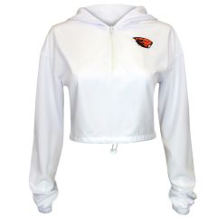 Women's White Quarter-Zip Swishy Cropped Hoodie with Beaver