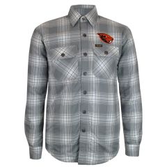 Men's Grey Plaid Jacket with Beaver