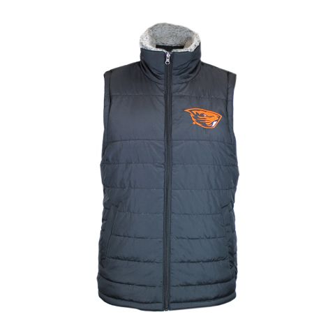 Men's Black and Faux Fur Reversible Beaver Vest