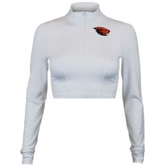 Women's White Quarter-Zip Mock Neck Crop with Beaver