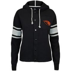 Women's Dark Grey Full Snap Hoodie Sweatshirt with Beaver