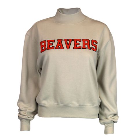 Women's Ivory Beavers Cropped Mock Neck Sweatshirt