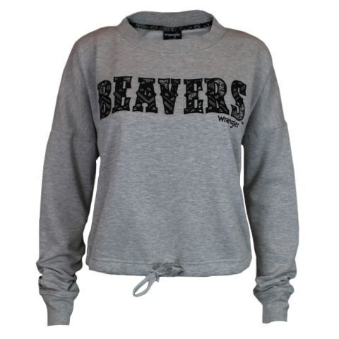 Women's Wrangler Grey Cropped Fleece with Beavers