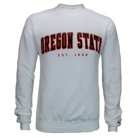 Men's White Fleece Crew with Oregon State