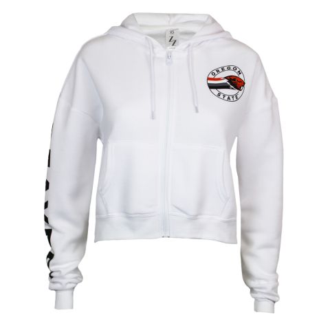 Women's White Full-Zip Cropped Beavers Hoodie