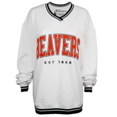 Women's White Beavers V-Neck Sweater