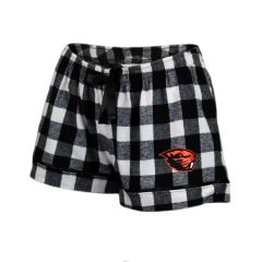 Women's Black Plaid Pajama Shorts with Beaver