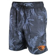 Men's Black Tropical Print Swim Shorts with Beaver