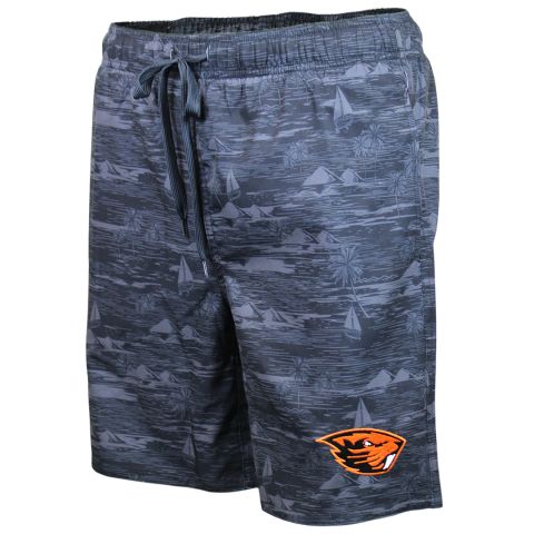 Men's Black Island Print Beaver Swim Shorts