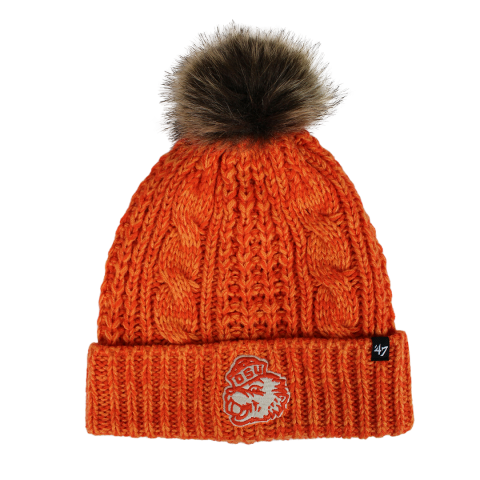 Women's Orange Fuzzy Pom Beanie with Benny